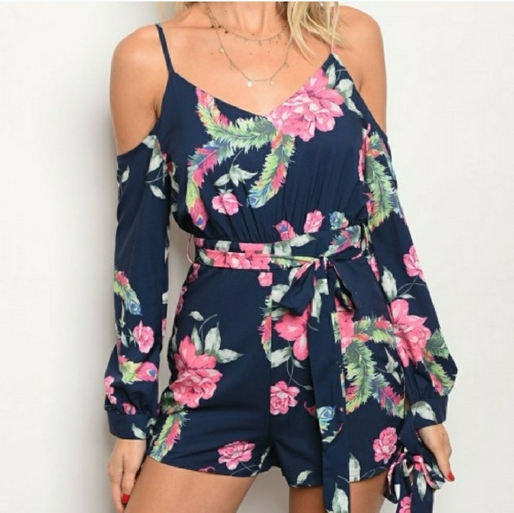 Navy Blue Floral Romper